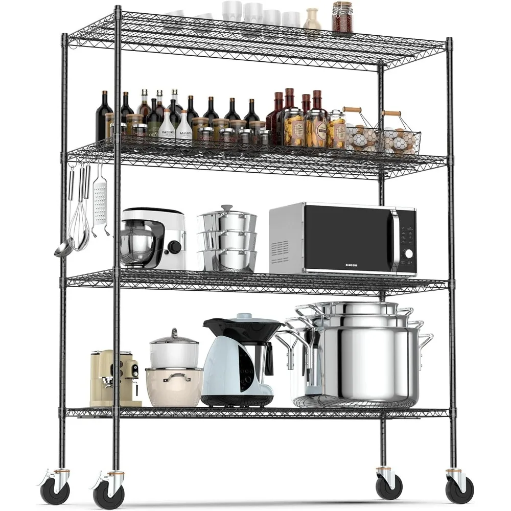 

Wire Shelving, 2000 Lbs Heavy Duty 60x24x72 Inch Shelving Metal Shelves with 4" Wheels, 4-Tier NSF Steel Wire Storage Shelf