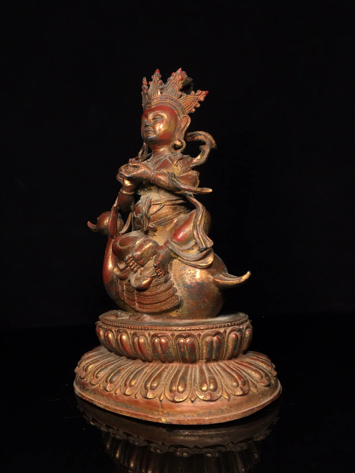 12 "مجموعة معبد التبت البرونزية القديمة الزنجفر الطين الذهب براهما بوذا الرب الله يجلس الله الوحش قاعة العبادة تاون هاوس