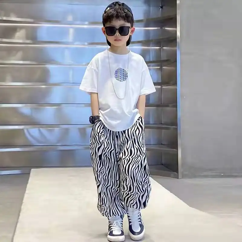 2026 Boys Summer Ice Silk Insect Protective Pants Korean Style Zebra Print Long Trousers
