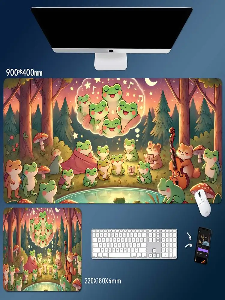 

Kawaii frogs Desk Mat Large Gaming Mouse Pad Cute Mouse Pad Anime Aesthetic Cozi Lofi Plant Nature Green Extended Mat HYB XXC