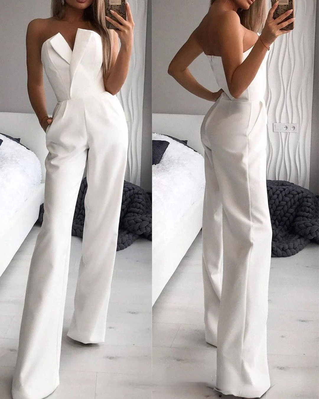 

Elegant Sexy Sleeveless One Piece Wide-leg Pants Fashion Overalls Office Women 2023 Summer Party Jumpsuits Strapless Rompers New