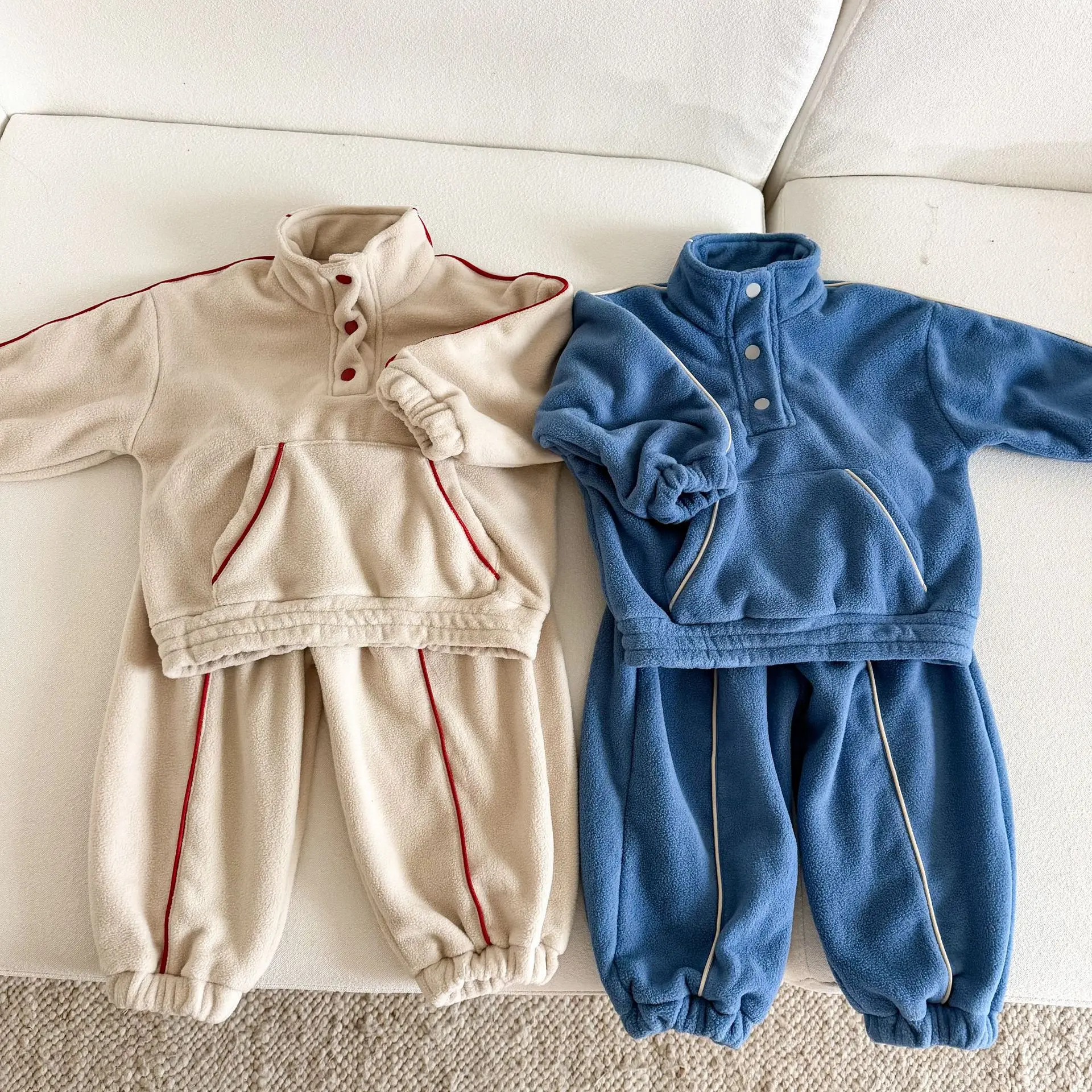 Set 2026 Autumn and Winter New Children's Wear Korean Style Boys and Girls Casual Polar Fleecy Sports Hoodie Two-piece Set