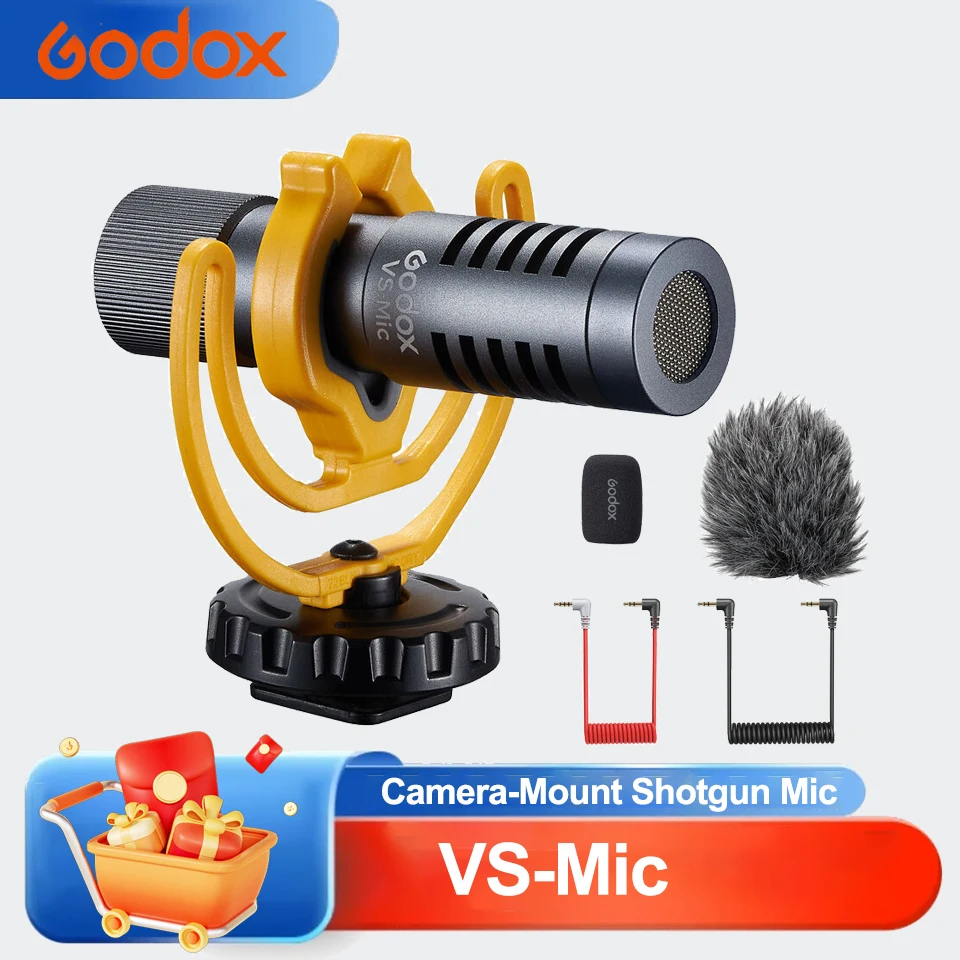 

Godox VS-Mic Compact Camera-Mount Shotgun Microphone for iPhone Android Smartphone DSLR Camera For Video Recording Microphone