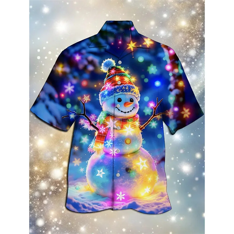 

Colorful Cool Santa Claus Snowman Graphic 3D Print Shirt Men Clothing Merry Christmas Festival Personality Unique Design Shirts