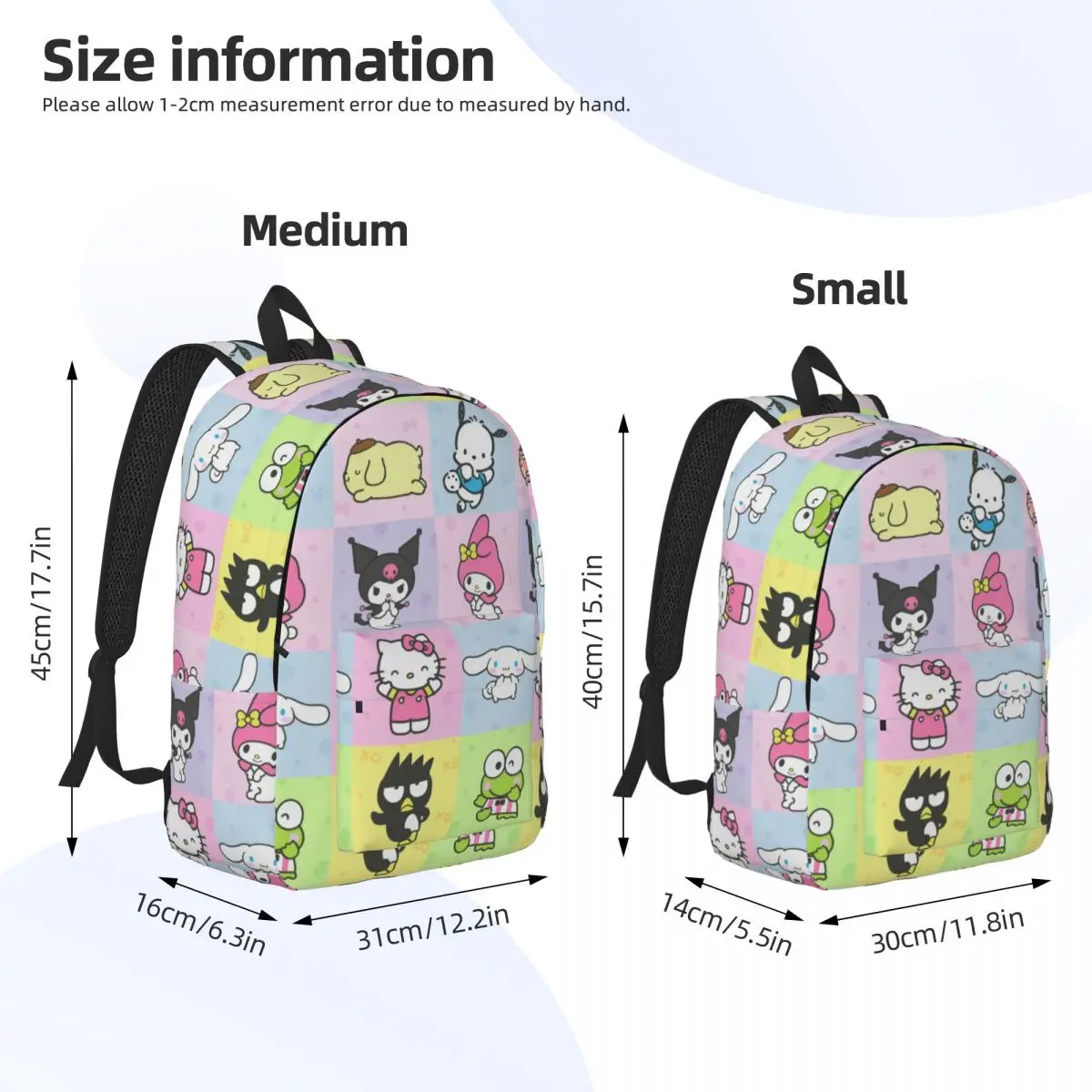 Personagens Sanrio para meninas meninos mochila de estudante de grande capacidade mochila leve à prova d'água 15 pol. 17 pol.