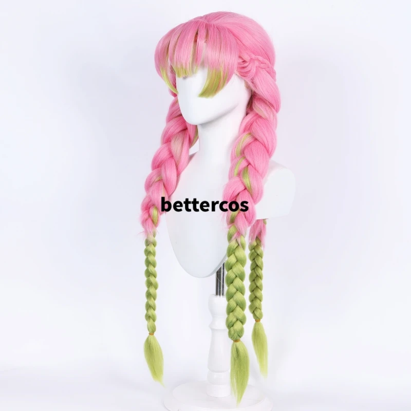 Mitsuri Kanroji Cosplay Wig Long Pink Green Heat Resistant Hair Authentic Cosplay Wigs + Wig Cap