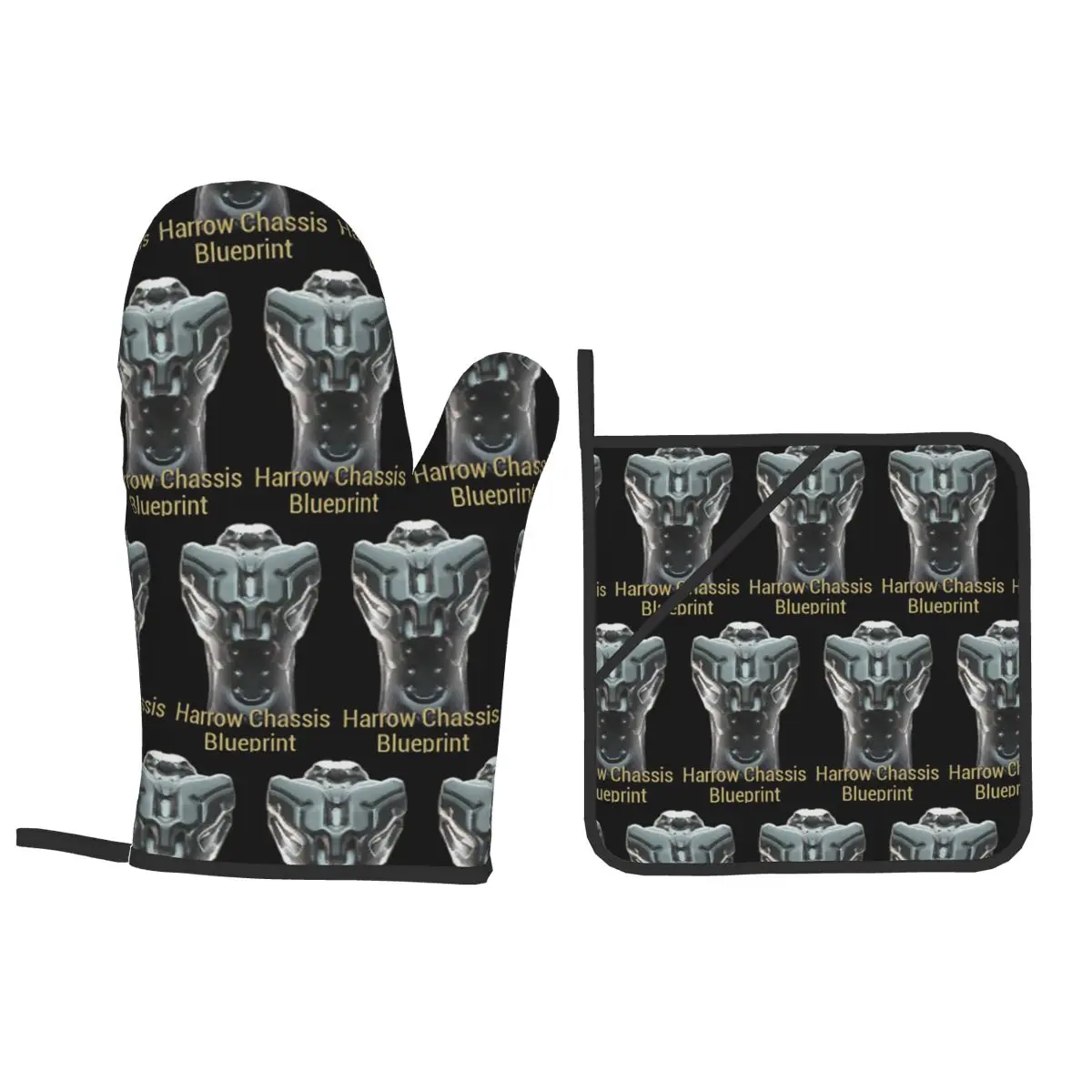 Harrow Chassis Blueprint Warframe Tennoc Oven Mitts and Pot Holder Sets of 4 for Baking Cooking BBQ Resistant Non-Slip Gloves