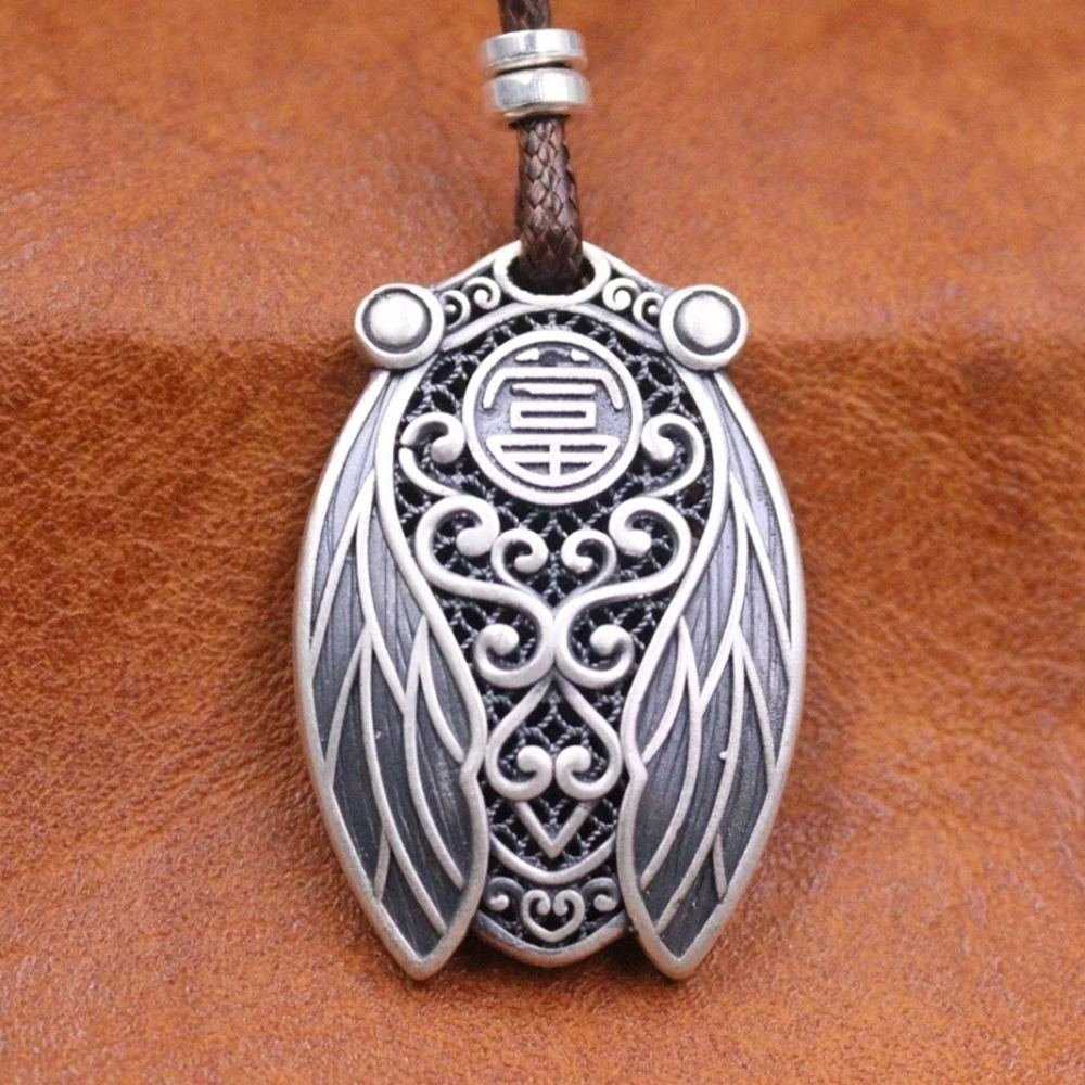 

Real Pure 999 Fine Silver Men Women Lucky Rich Hollow Cicada Pendant 9.5g