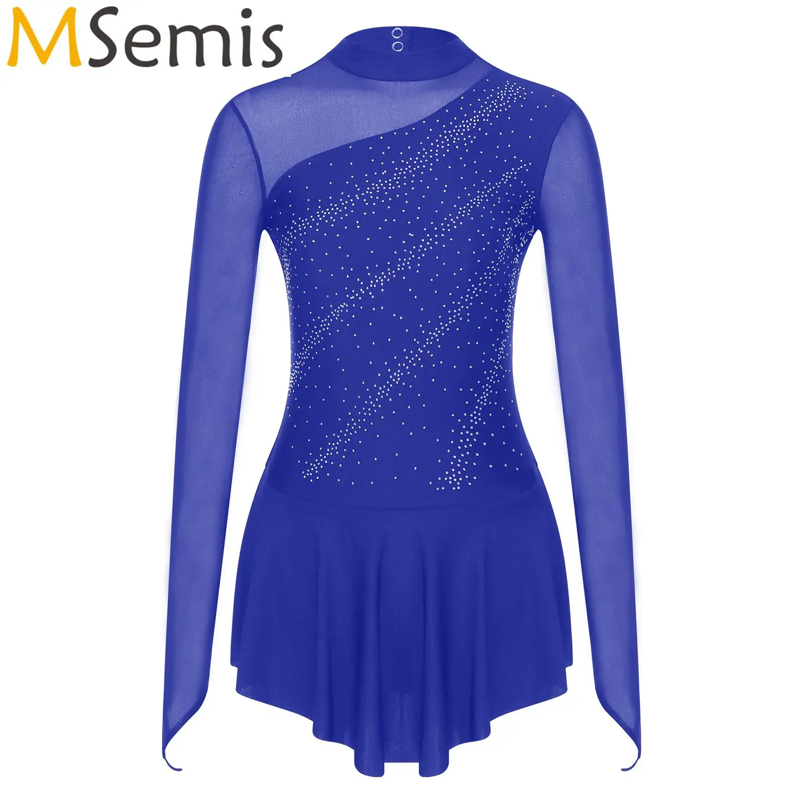 

Women Glitter Rhinestone Figure Skating Costume Gymnatics Lyrical Ballet Girls Dance Dresses Dancewear Long Sleeve Leotard Dress