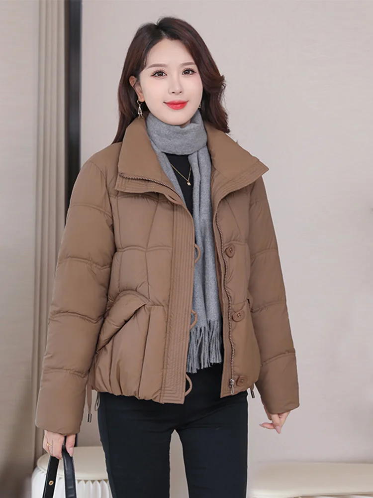 

Зимнее хлопковое пальто Thiened ort, женское стеганое пальто, теплое фланелевое пальто с внутренней застежкой-молнией и воротником-стойкой, хлопковая одежда обычного кроя