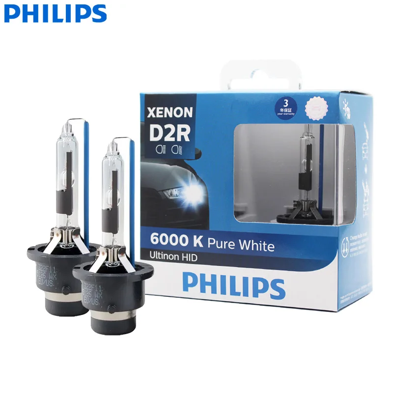 Philips D2R 6000K 35W Xenon Ultinon HID Cool Blue White Light Auto Bulb Upgrade HID Headlight Lamps Quick Start, Pair