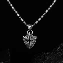 New Men's Necklaces Shield Pendant Stainless Steel Vintage Nordic Viking Cross Necklace for Men Male Punk Jewelry
