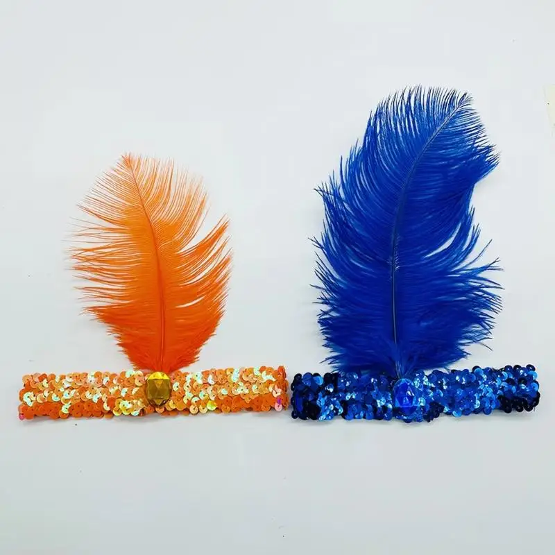 1 Stück bunter Kopfschmuck mit Federn und Pailletten, ästhetisches Flapper-Stirnband für 1920er-Jahre-Party, Kostümzubehör, Verkleidung – Detail 7