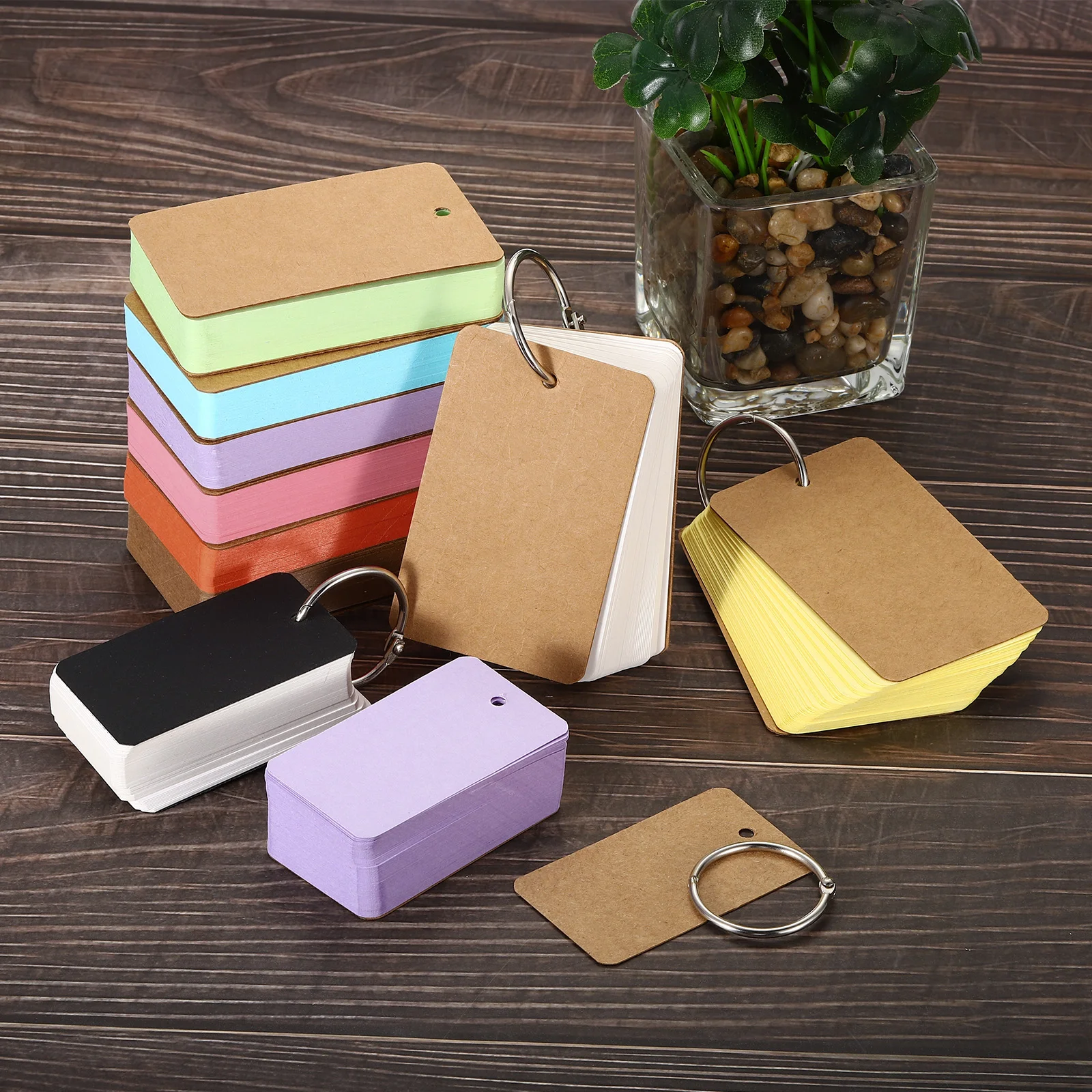 10Sets Blank Flash Card Index Cards with Binding Rings Mini Notebooks Study Note Card for Bookmark School Learning Memory Recipe