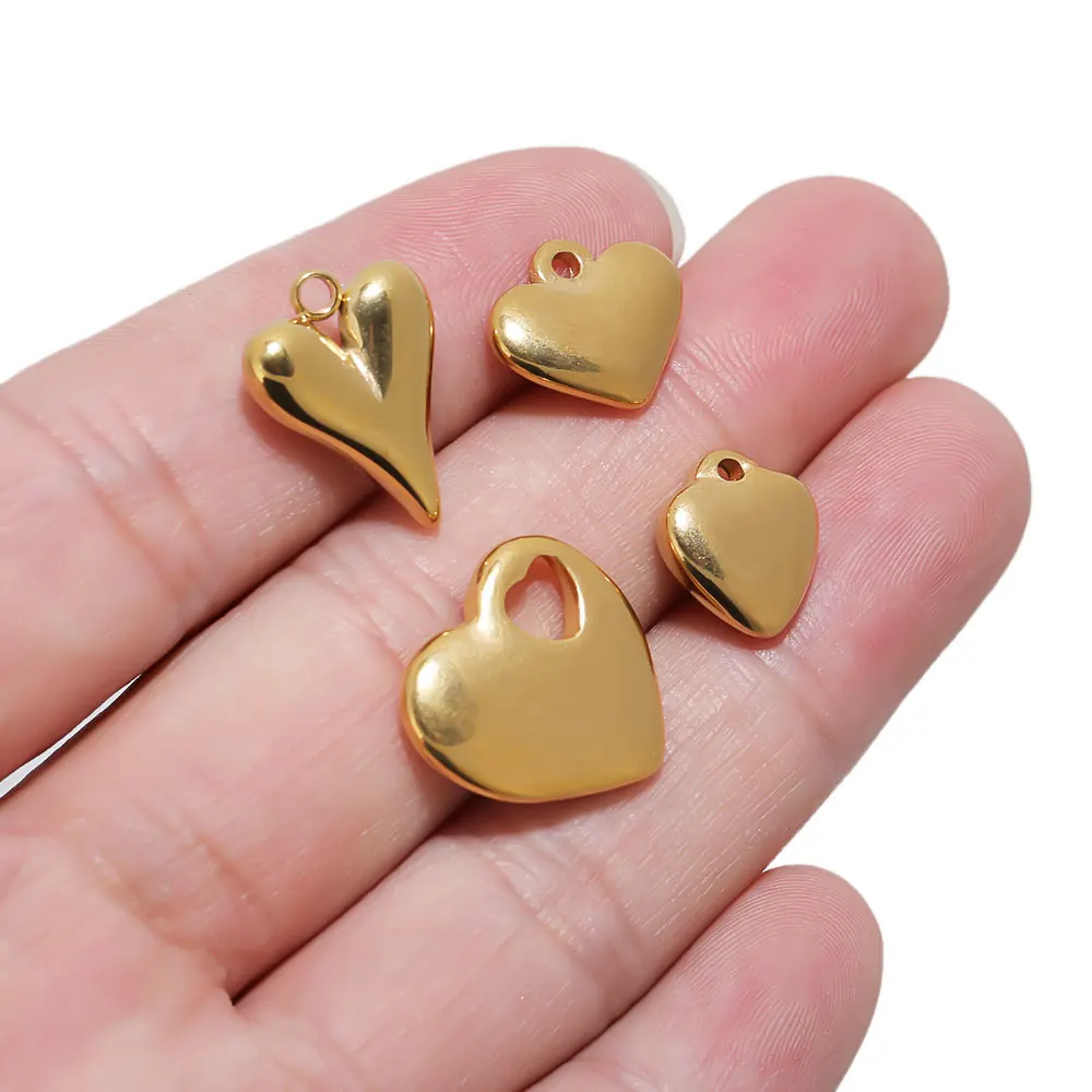 5Pcs Stainless Steel 4 Style Classical Heart Charms Pendants DIY Jewelry Making Necklace Bracelets Findings