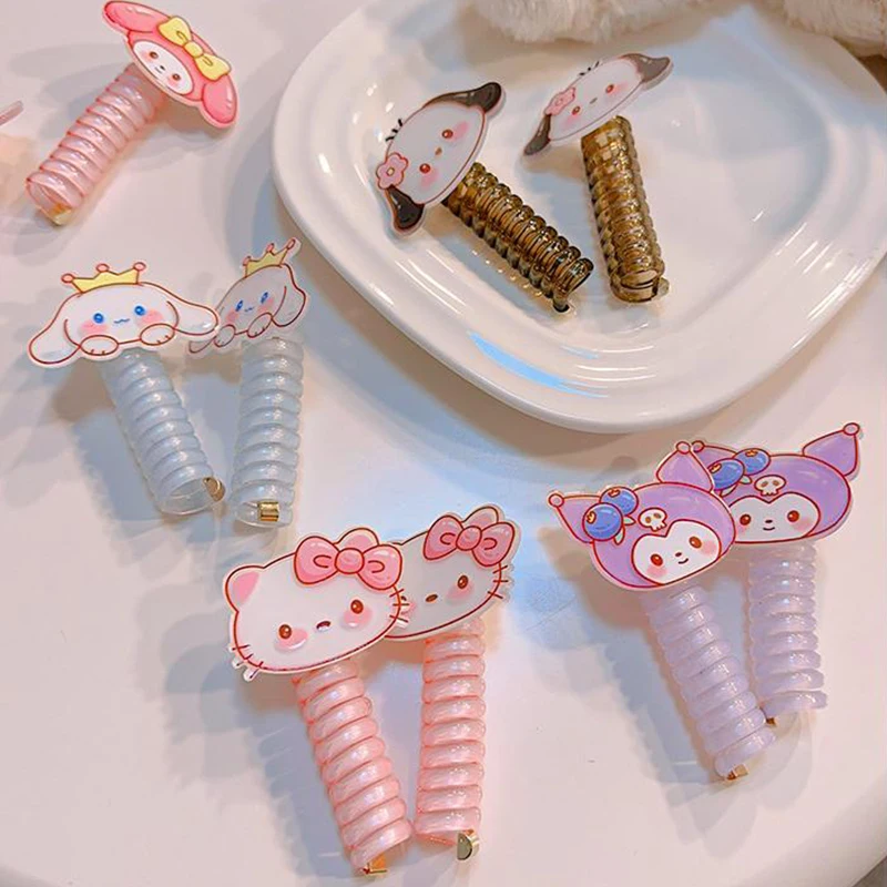 1Pc Nieuwe Sanrio Kuromi Mooie Geborduurde Elastische Spiraal Haar Touw Hoofd Touw Paardenstaart Haar Ring Rubberen Band Hoofdtooi Voor Kinderen