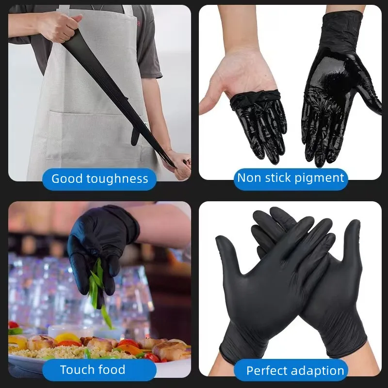 Black Disposable Nitrile Gloves 100pcs Latex Free Powder-Free Small Medium Large Pink Tattoo Gloves For Work Kitchen Clean S XL