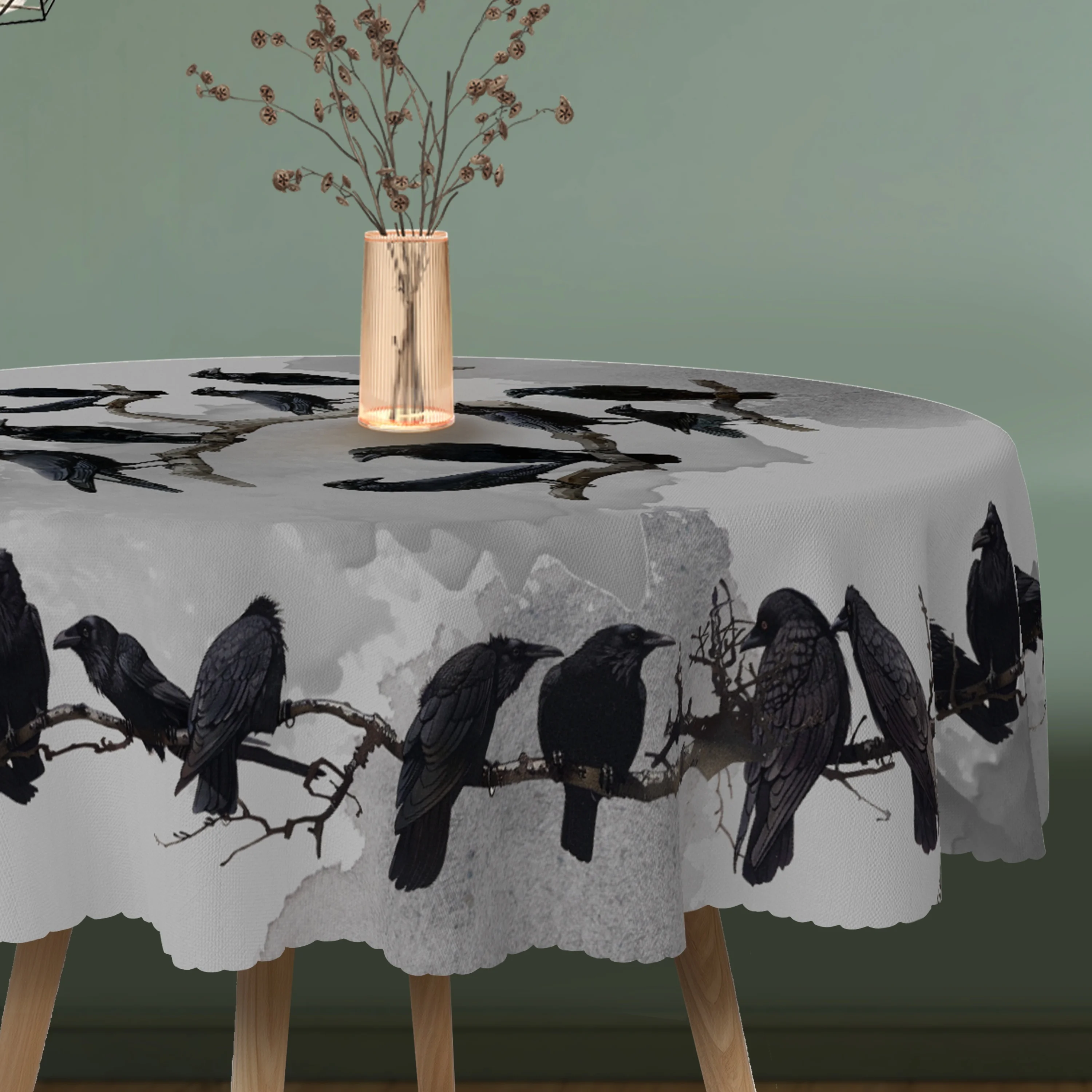 1 piece, Halloween tablecloth, Raven branch theme round tablecloth, black and gray rectangular tableclothzyc