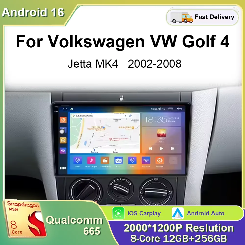 Radio de coche Android 16 para Volkswagen VW Golf 4 IV 2002 2003 2004 -2008 Jetta MK4 Classics Reproductor multimedia Carplay Auto Stereo