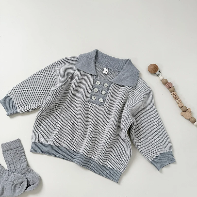 2026 ربيع جديد 0-3 سنوات ملابس الأطفال الوليد الطفل بنات بنين سترة الاطفال طويلة الأكمام محبوك مخطط البلوز سترة #6
