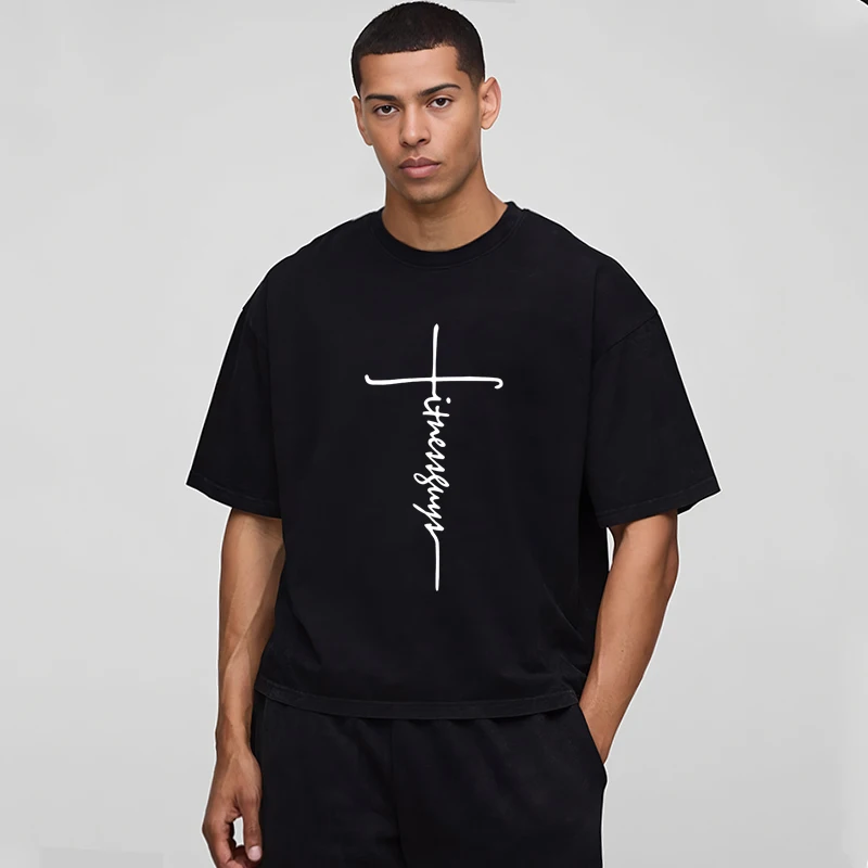 

Running T-shirts Men Boxy Fit Oversized Dropped Shoulders 240gsm 100% Cotton Heavyweight Half Sleeve O-neck Gym Fitness T Shirts