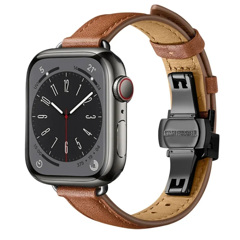 สายหนังแบบบางสำหรับนาฬิกา Apple 10 9 8 7 46มม. 45มม. 41มม. พิเศษ/2 49มม. สายรัดข้อมือสตรี6 5 4 3 SE2 44มม. 40มม. 42มม.