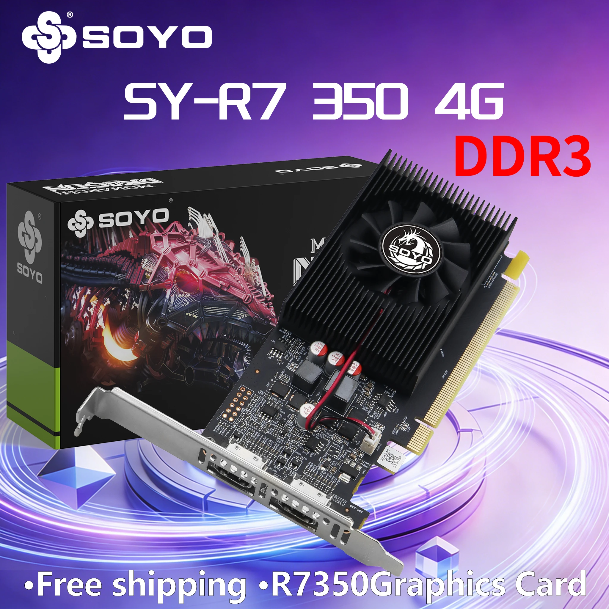 SOYO R7 350 4G GDDR3 video card board half-height card graphics card HDMI*2 PCIE3.0x16 PC Game ECC Desktop Office 28nm 128Bit