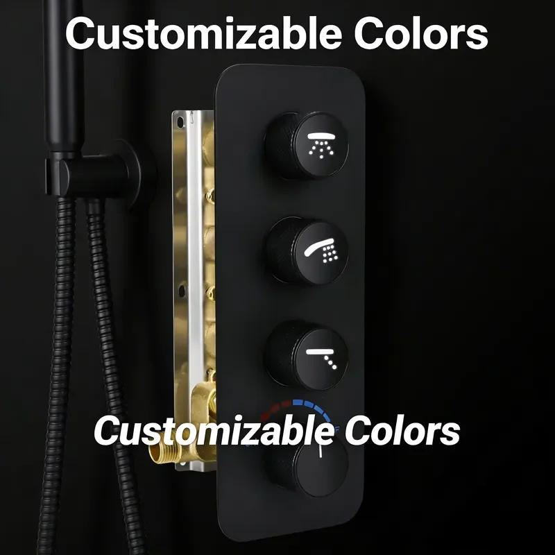 Luxury LED Smart Shower Set Digital Display Rainfall Waterfall Faucet Bathroom Fixture Multi Function Temperature Control