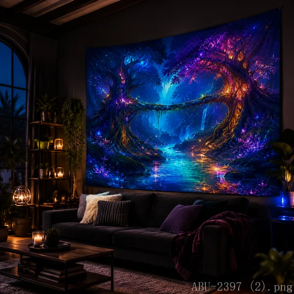 VIKAMA Neon Butterfly Forest Tapestry Colorful Glowing Butterflies Wall Hanging Mystic Fantasy Aesthetic Room Wall Decor