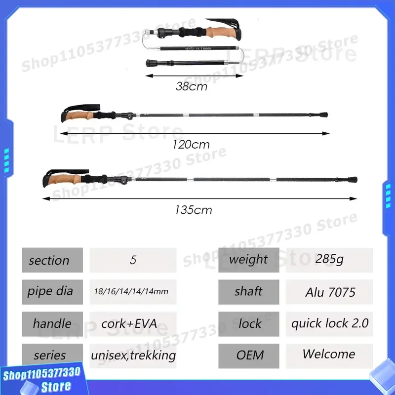 Foldable 5 Section Ski Poles High Quality Nordic Walking Canes For Hiking Trekking Outdoor Sports Adjustable Aluminum Alloy