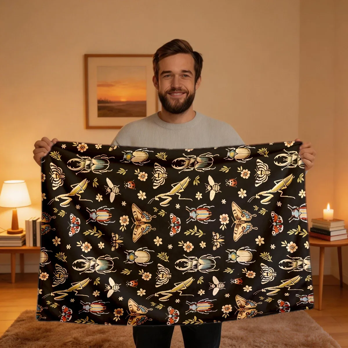 Cute Insect Pattern Throw Blanket for Couch Bedroom Nursery Boho Chic Decor Cozy Gift