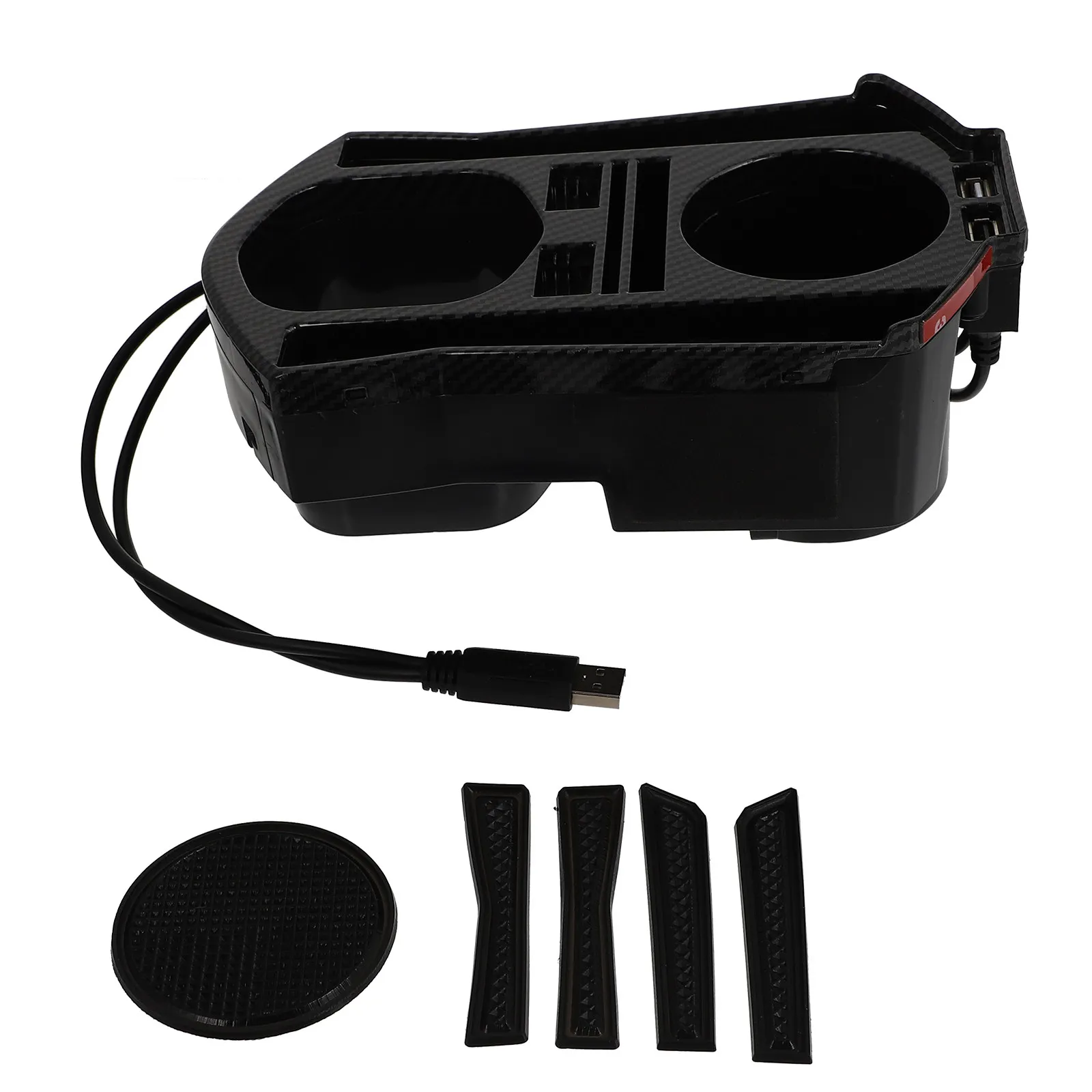 Portable Center Console Dual Cup Holder Storage Box USB Port Car Interior Organizer for Smartphone Wallet Key Coin Cup Holder