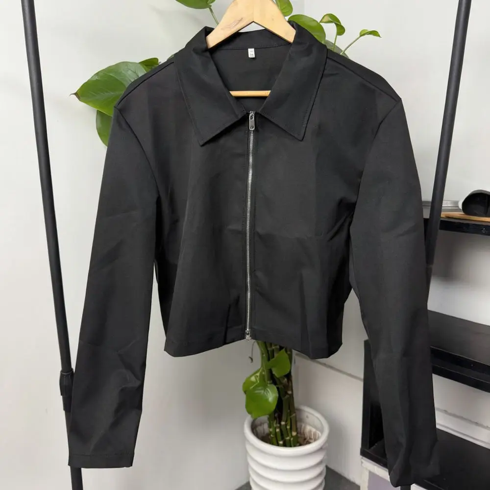 Mens Solid Color Jacket Lapel Collar Casual Loose Fit Outerwear Two Way Zip Up Spring Autumn Daily Street Coat