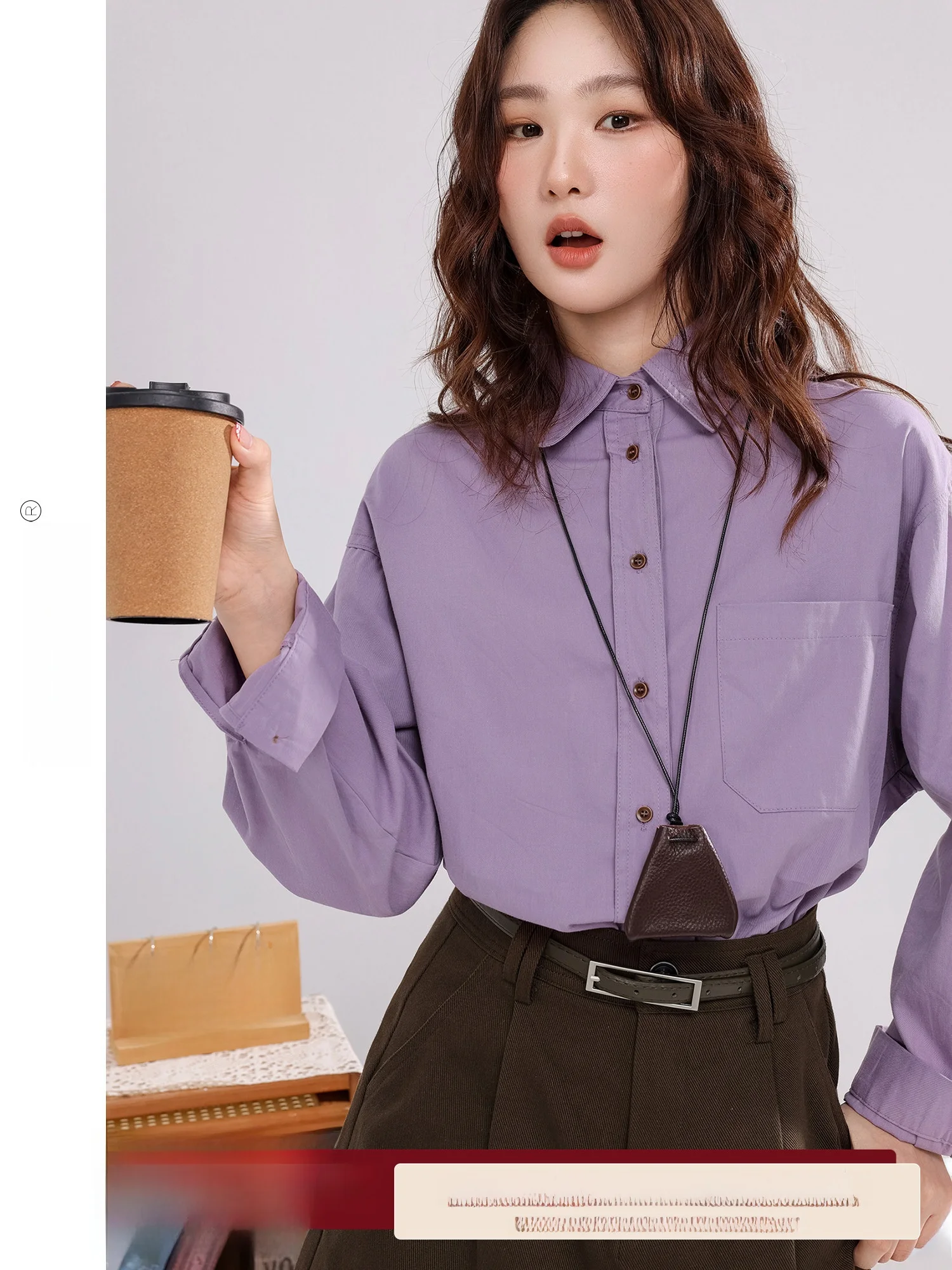 

Loose Women's Collar irt Iris Oil Canvas Purple Color Meat Concealing Top Simple Sle Pure Cotton Long Sve Casual ...