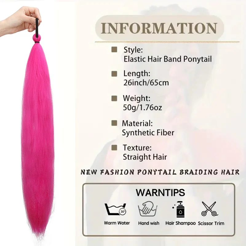 Synthetic 26Inch Long Straight Ponytail Elastic Hair Rainbow Braiding Ponytail Hair Extensions Hair Accessories for Women