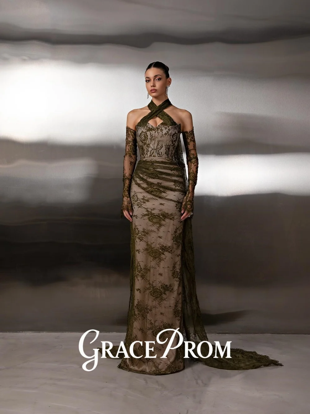 

GraceProm Halter Neck Evening Dress 2026 Gorgeous Floral Lace Carpet Gown Elegant A-Line Floor-Length Party Gown فساتين س