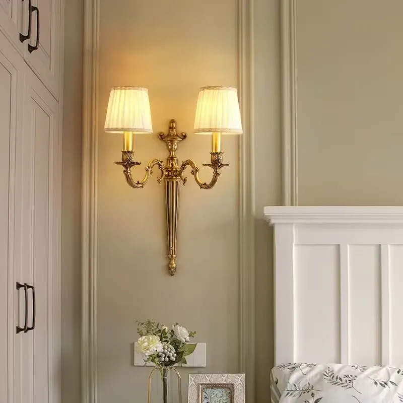 Double head full copper wall lamp, background wall lamp for villa living room, long wall lamp for staircase corridor