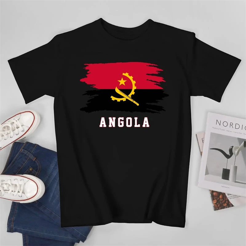 Angola Flag Summer Men\'s Tshirt Angolan National Emblem 3D Printing Tee Shirts Oversized Tops Sports Fitness Short sleeved Tops