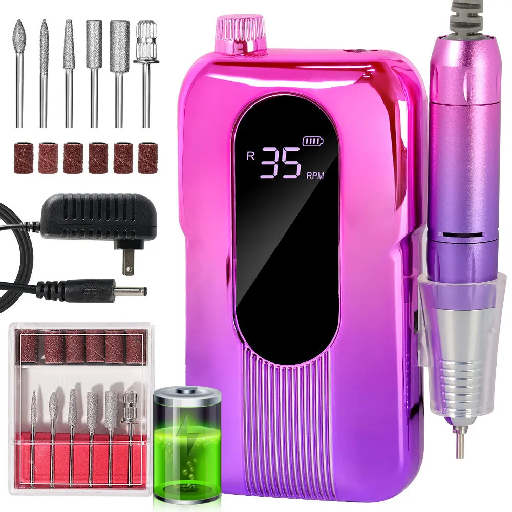 

35000 об/мин дрель для ногтей перезаряжаемая профессиональная пилочка для ногтей электрические станки портативная шлифовальная машинка для ногтей для домашнего салона