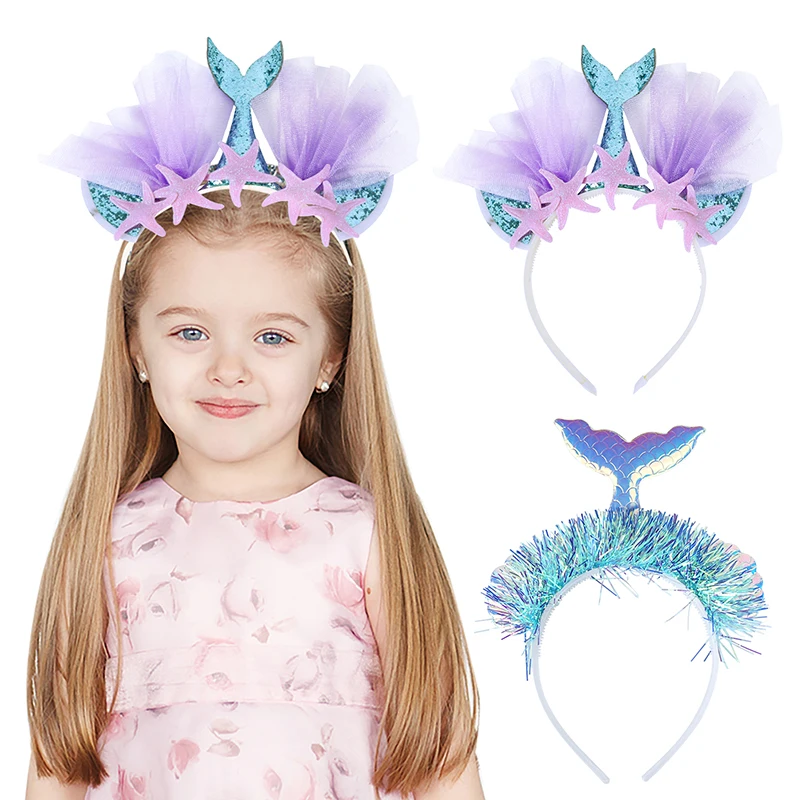 1pc Glitter Shell Mermaid Tail Head Bands Little Mermaid Theme Birthday Party Decoration Hair Accessories Kids Favor