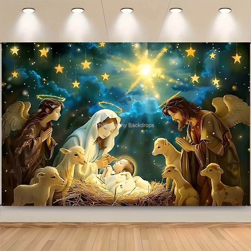 ZHISUXI Nativity Scene Manger Photography Backdrops Props Christmas Day Fireplace Birth of Jesus New Year Background RD-48