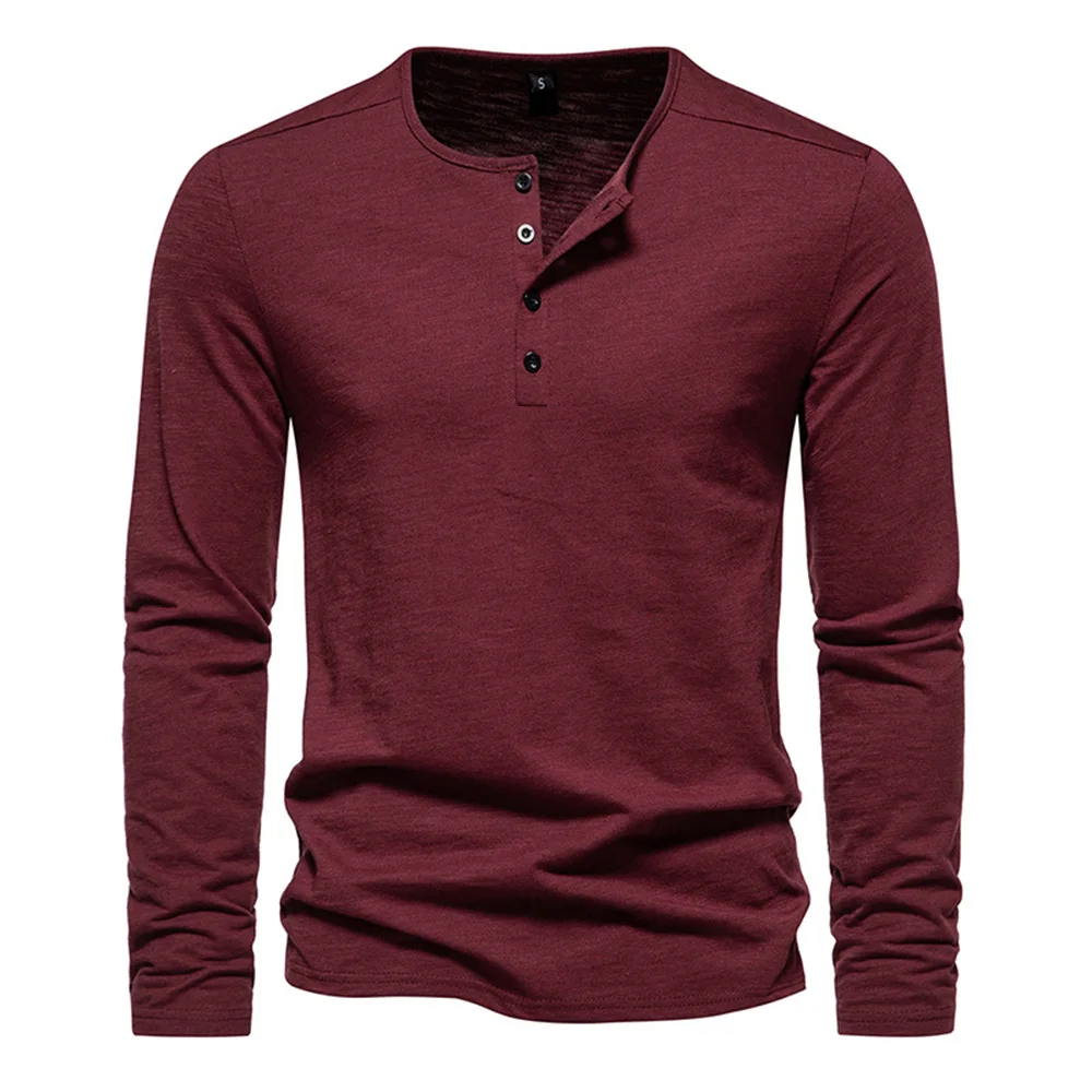 Heren T-shirt met lange mouwen Katoen Slim Fit Dieptepunt Shirt Fitness Tops Tees Knoop Hals Casual Gezellige T-shirt