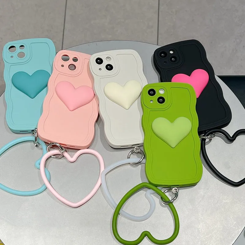 Heart Ring Chain Liquid Silicon Wave Phone Case For Samsung Galaxy A72 A52 A55 A32 A22 A12 A02 4G 5G A7 2018 A14 A04E Soft Cover