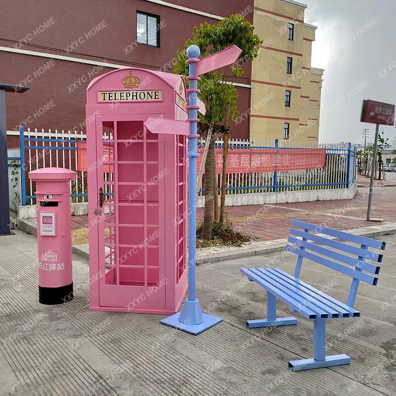 

ML Large wrought iron red phone booth set, mailbox signs, photography props, decorative ornaments