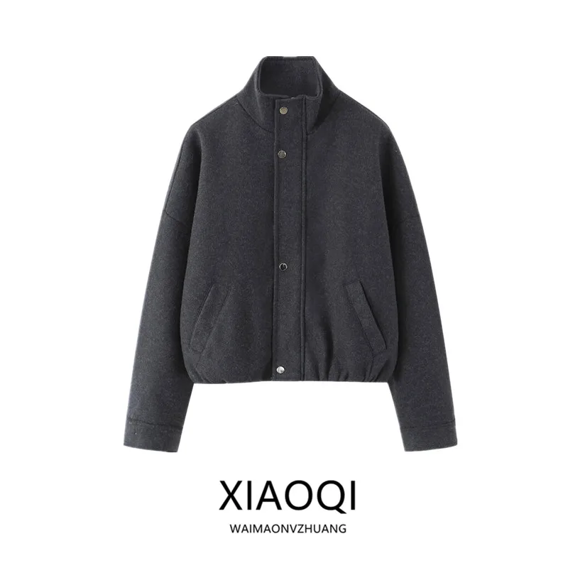 Fall 2026 Women's Fashion Versatile Stand Collar Flight Jacket Top Outerwear Loose Fit Short Length Other Material 100%