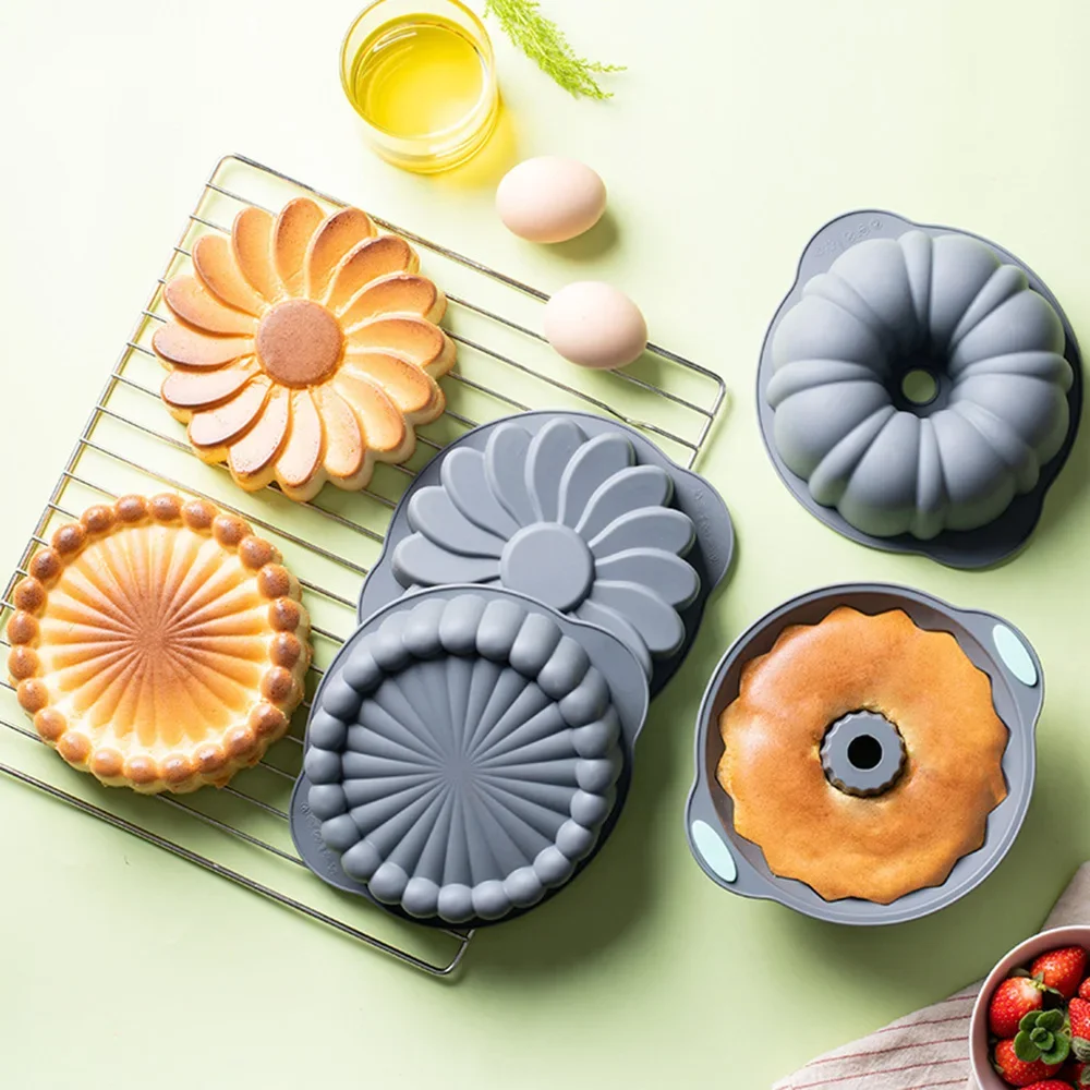 Round Silicone Cake Mold 3D Spiral Pattern Bundle Pan Nonstick Birthday Cake Pan Brownie Dessert Cake Decor DIY Baking Tool