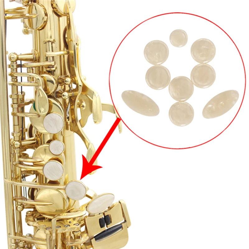 9pcs White Mother of Pearl Shell Key Button Inlays for Tenor/ Alto/ Soprano Sax Saxophone