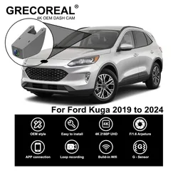 GRECOREAL 4K Car Dash Cam Front and Rear 2160P WiFi Dual Dashcam Car Camera APP Control Plug Play Compatible with Ford Kuga MK3