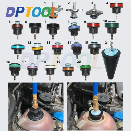 Imagen 2 del producto Probador de presión de radiador, sistema de refrigeración por vacío neumático, Kit de recarga de purga, 28 Uds., prueba Universal de fugas de tanque de agua automotriz