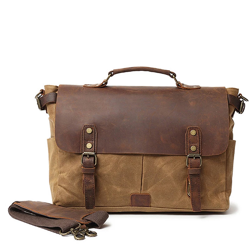 Man briefcase canvas shoulder tote messenger bag business computer bag